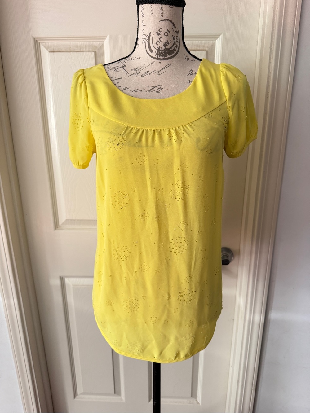 Anthropologie Yellow Eyelet Short-Sleeve Blouse